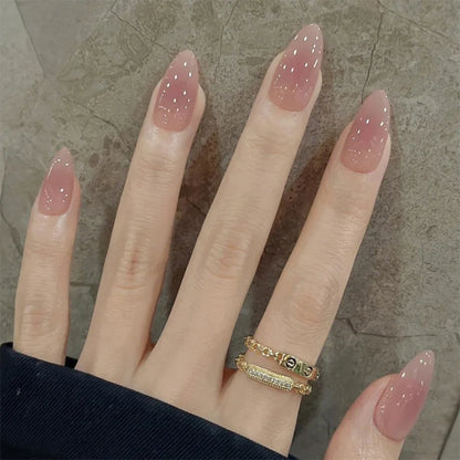 24Pcs Metallic Cat Eye French Sheer Manicure Tip Art Textured 3D Acrylic False Nails Nude Pink Almond Medium Press on Fake Nails