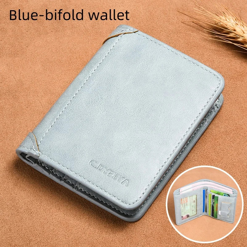RFID Men Wallet PU Leather Blocking Trifold Wallet Vintage Thin Short Multi Function Id Credit Card Holder Male Purse Money