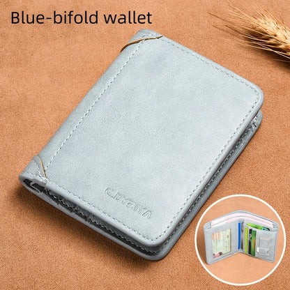 RFID Men Wallet PU Leather Blocking Trifold Wallet Vintage Thin Short Multi Function Id Credit Card Holder Male Purse Money