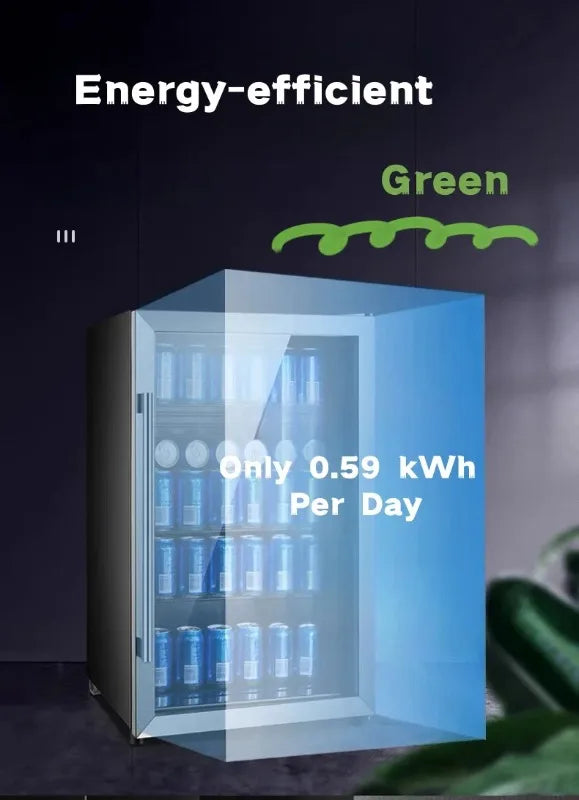 Portable Refrigerator, Double-layer Glass Door, Noise Free, Mini Fridge, Bar, Hotel, Transparent Door Freezer, Small Space