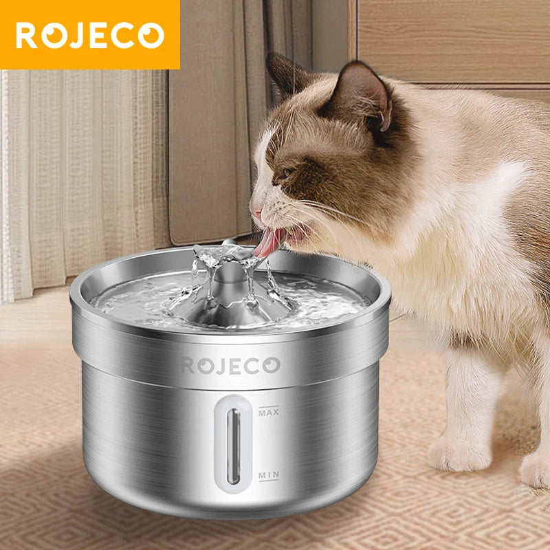 ROJECO Stainless Steel Pet Drinking Fountain Auto Cat Water Fountain Smart Pet Water Dispenser with Pump for Dog Cat Drink Bowl
