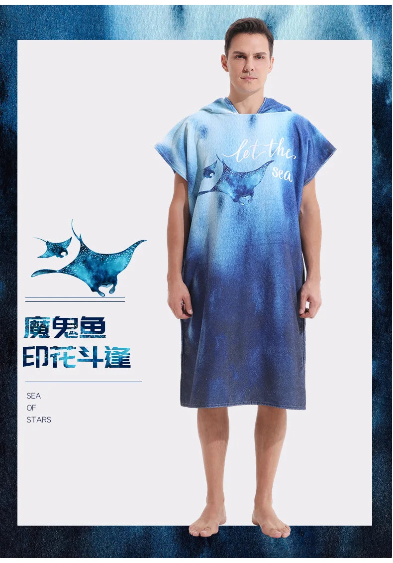 Beach Towel with Hood for Men and Women Hooded Towels Bath Robe for adult Quick Dry Lightweight Soft Microfiber Poncho Swim Robe