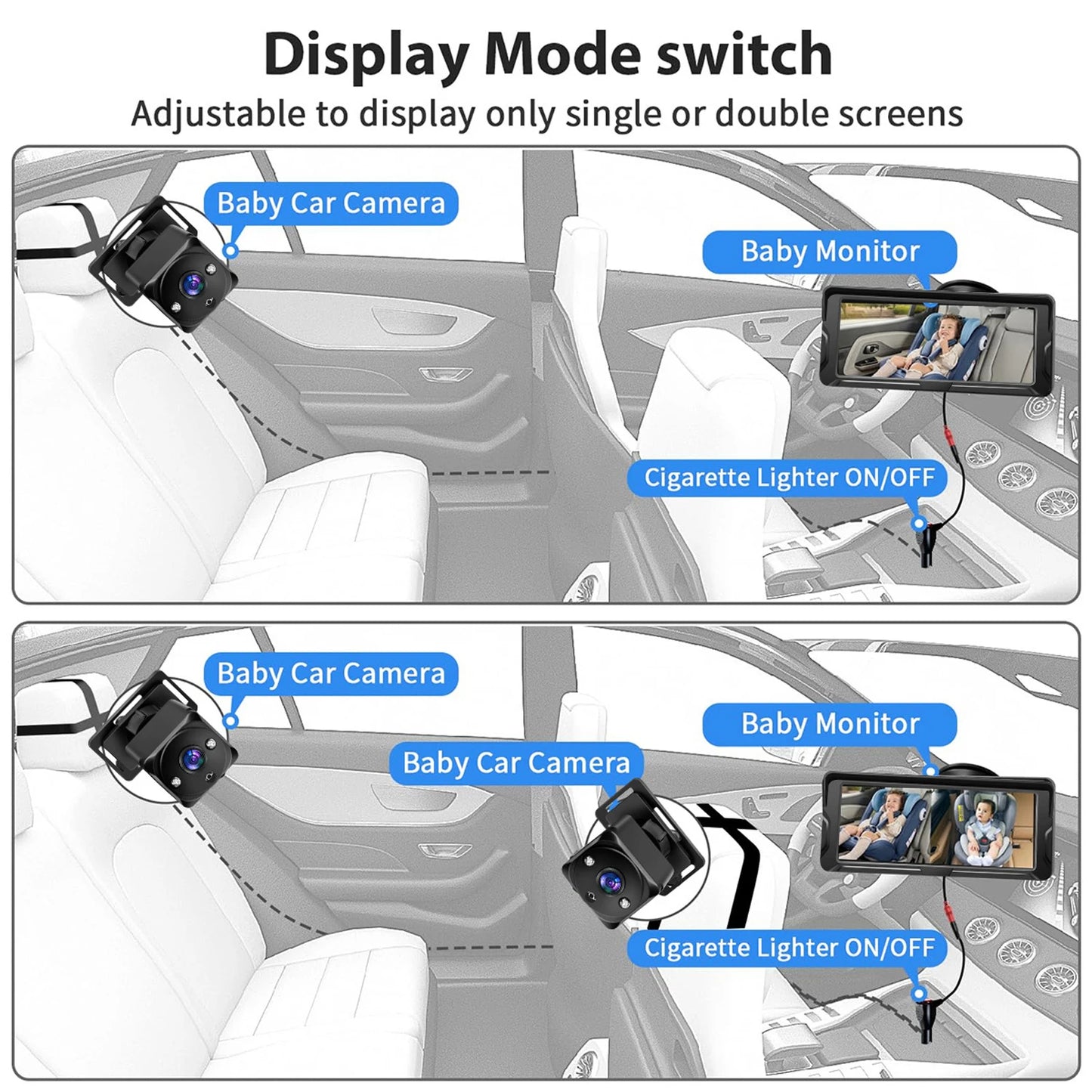 Car Baby Camera Dual Channel 6.8inch 1080P Display with 2 IR Night  Camera and 150° Wide View Angle Automotive Baby Camera