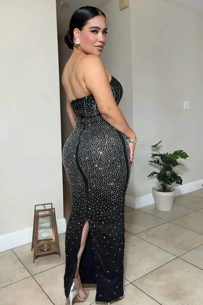 CM.YAYA Diamonds Hot Rhinestones Strapless Women Sleeveless Long Dress 2025 Spring Birthday Party Evening Prom Maxi Dresses