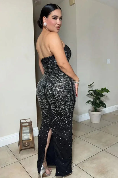 CM.YAYA Diamonds Hot Rhinestones Strapless Women Sleeveless Long Dress 2025 Spring Birthday Party Evening Prom Maxi Dresses