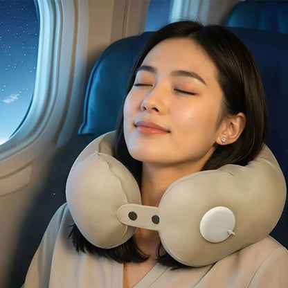 Pressed Inflation Inflatable Travel Pillow Comfort Foldable U-shaped Pillow with Storage Bag Lightweight Neck Support Cushion