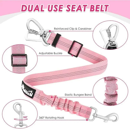 Dog Car Harness Seatbelt Set, Dog Vest Harness Adjustable with Breathable Mesh & Vehicle Safety Seat Belt Tether with Elastic