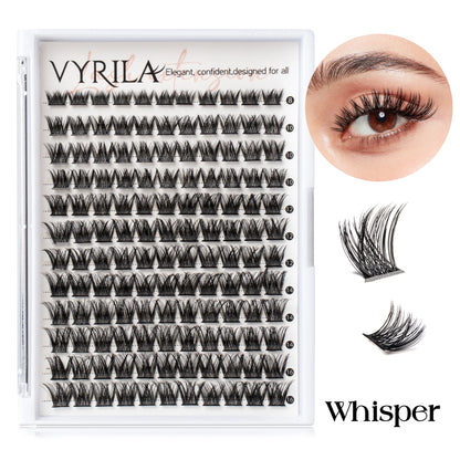 VYRILA Lash Extension Kit Wispy C Curl Lash Clusters Kit Hush 8-16mix Individual Lashes with Lash Bond and Seal Lash Tweezers