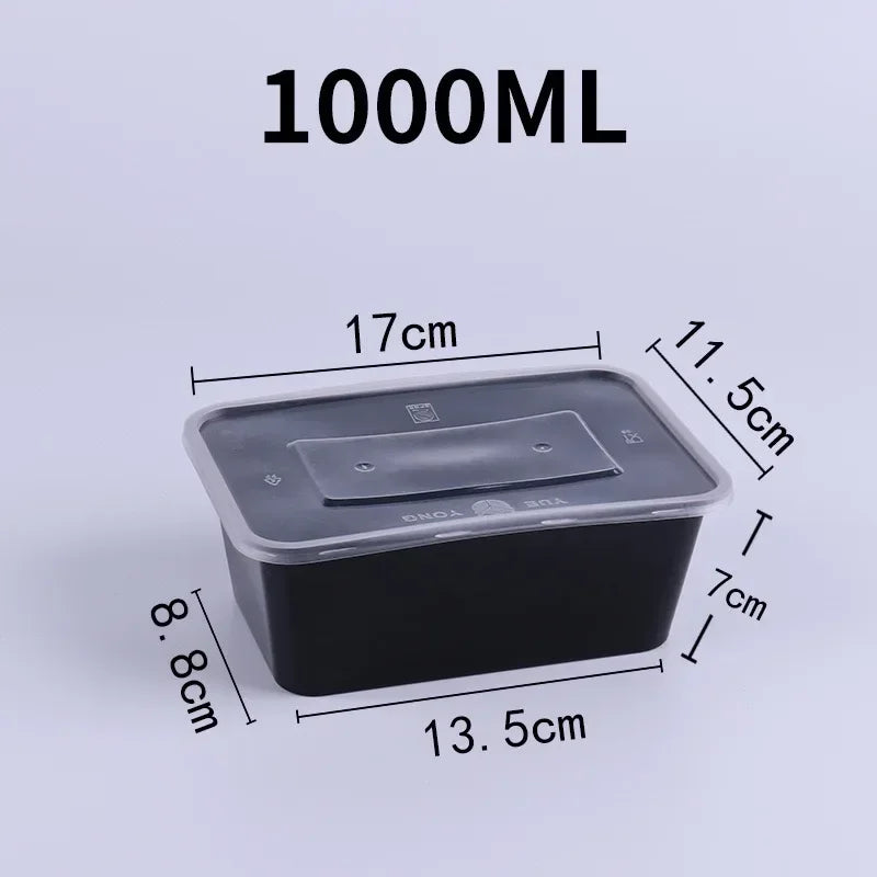 10PCS Black Plastic Disposable Food Containers with Lids - Ideal for Salads, Sandwiches, and Kitchen Fridge Storage