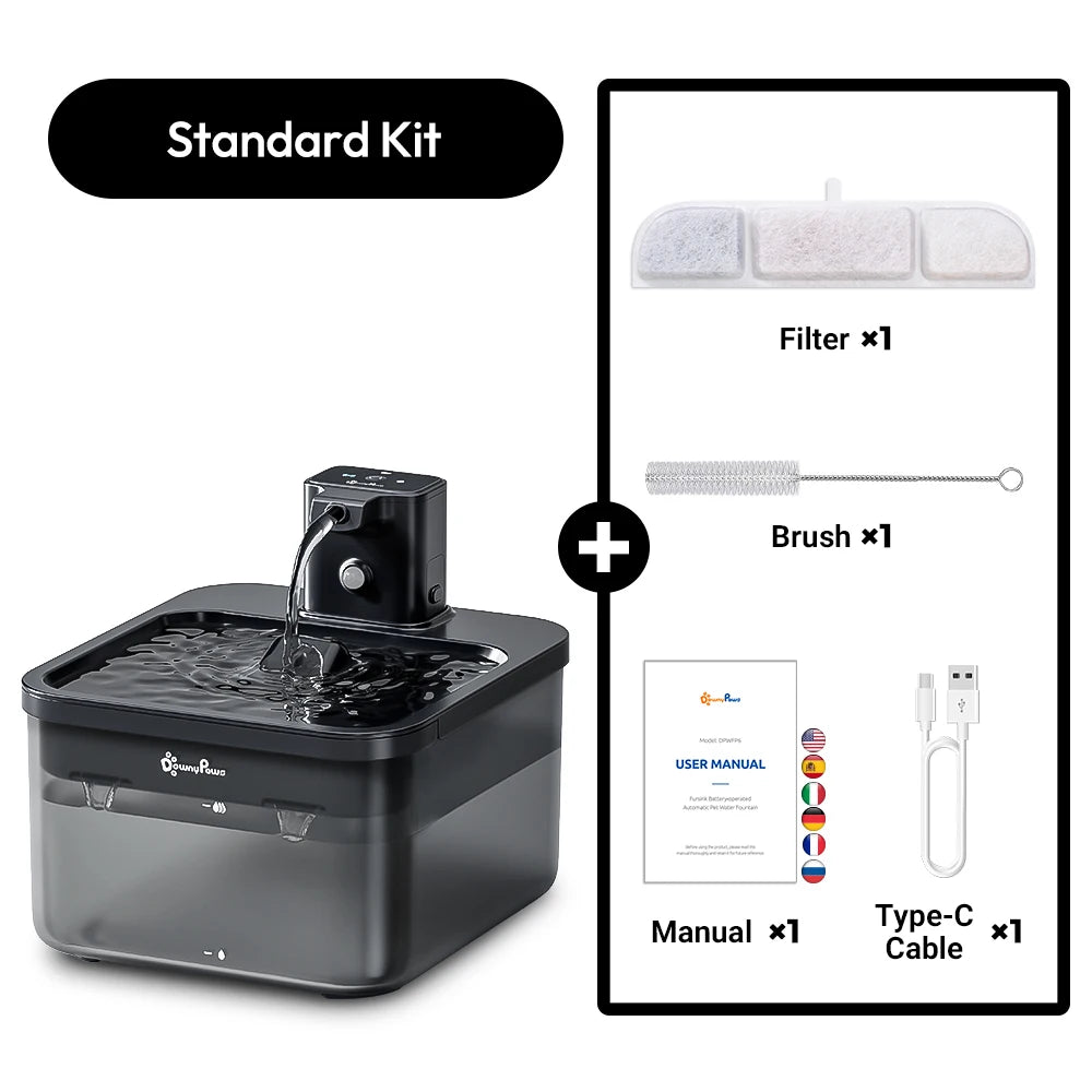 DownyPaws 2.5L Wireless Cat Water Fountain Battery Operated Automatic Pet Water Fountain with Motion Sensor Dog Water Dispenser