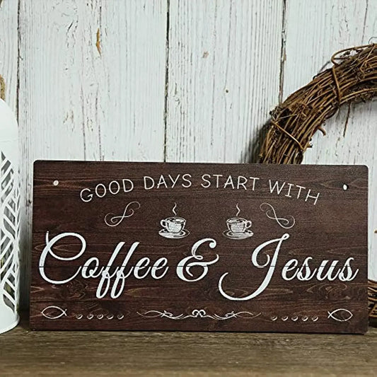 Coffee Sign Kitchen Coffee Bar Decor Plaque Gifts for Coffee Lover  Good Days Start with Coffee & Jesus