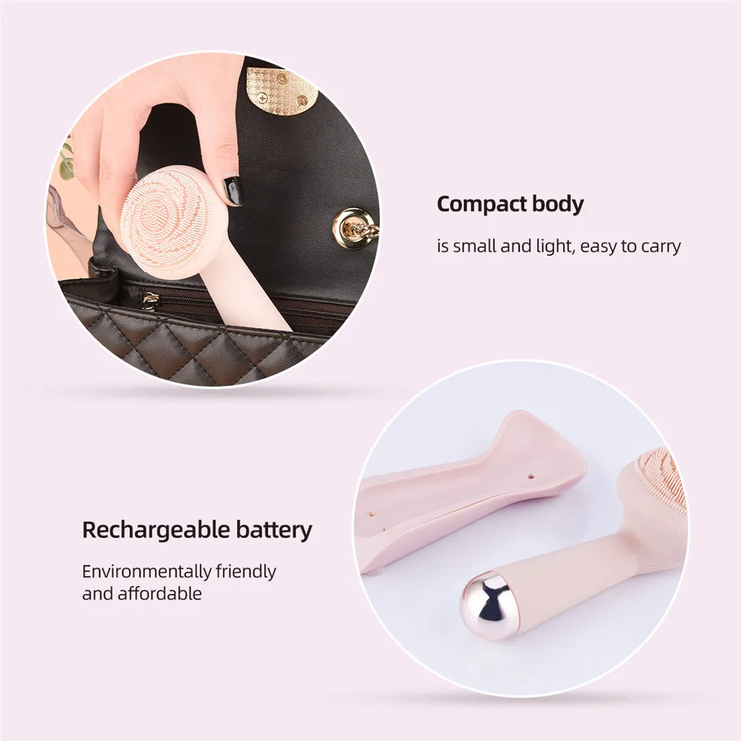 Electric Silicone Facial Brush Cleaner Vibration Roller Massage Pore Cleansing Instrument Waterproof Rechargeable Beauty Tool