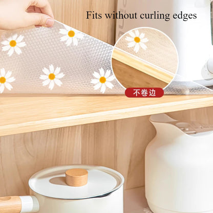 1 Roll Daisy Shelf Liner For Kitchen Cabinets EVA Waterproof Fridge Pad Cupboard Mat Easy Placemats Non-Adhesive Drawer Liner