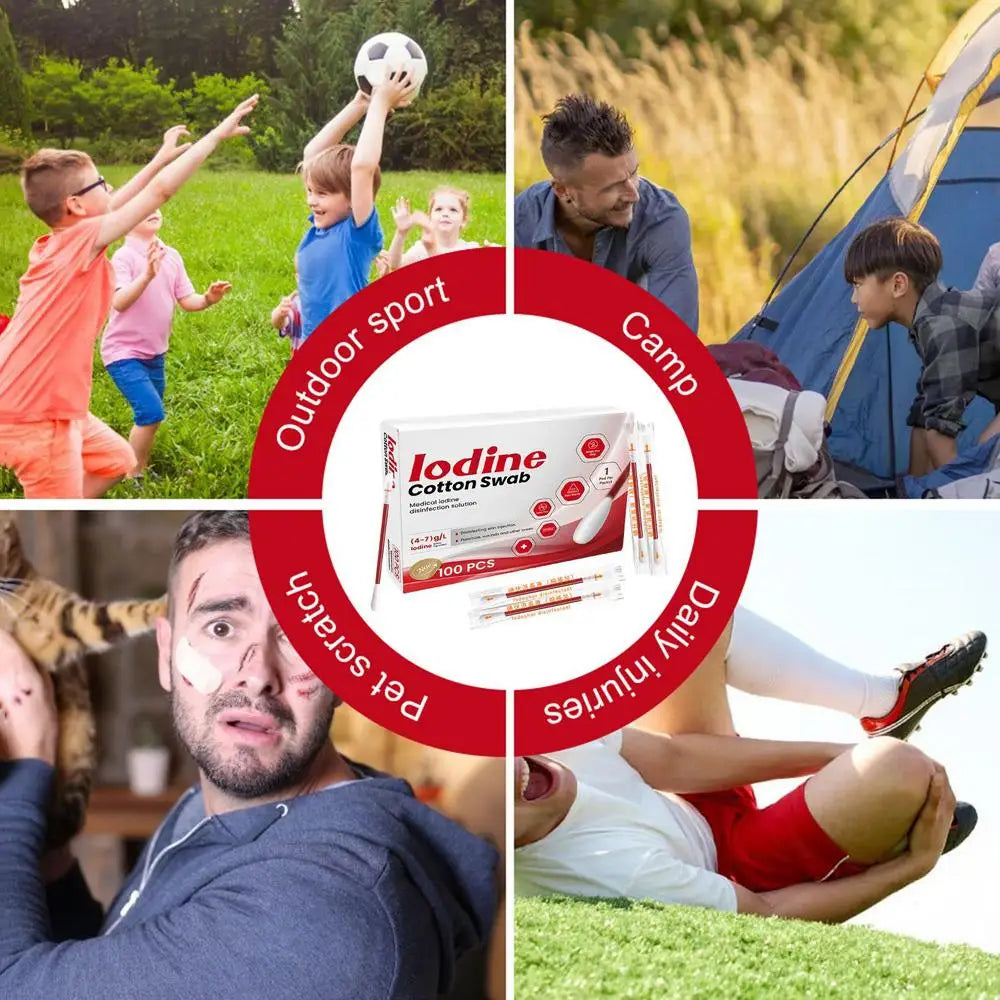 Iodine Cotton Swab Break-Off Iodine Cotton Swab 100X Iodine Swab Cotton Swab Medical Iodine Cotton Stick skin care tool