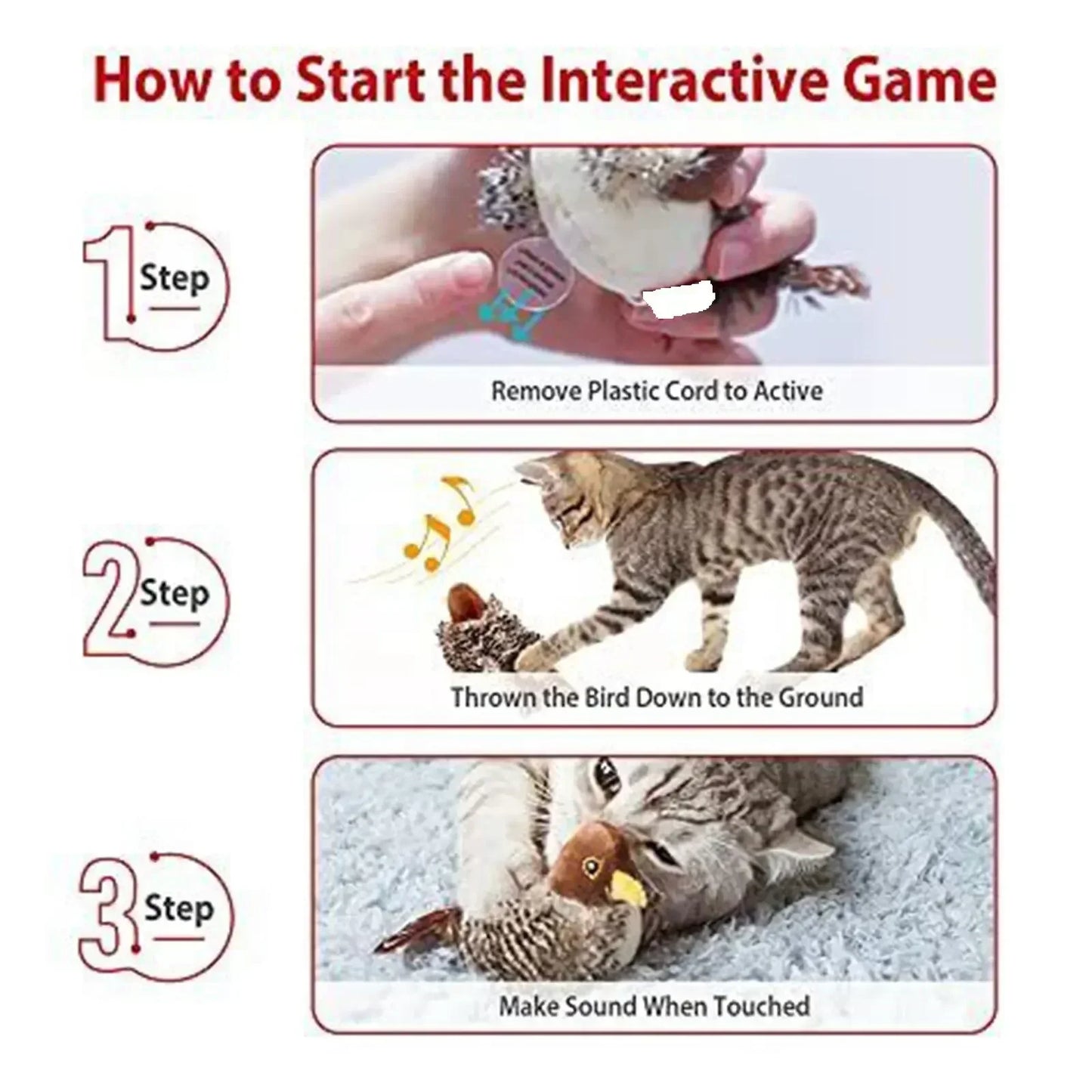 Interactive Cat Toys Electric Squeaky Simulation Bird Plush Cats Pets Teasing Toys with Feather Catnip Kitten Chirping Bird Toys