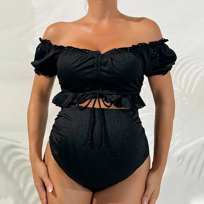 Maternity Bikini Set High Waisted Two Piece Swimsuit Pregnant Women Bathers Black Bathing Suit Summer Beach Swimwear