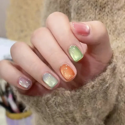 24pcs Detachable Short Press on Nails Y2k rhinestone False Nails with Glue Ballet Sweet Cool Girls Artificial False Nails Tips