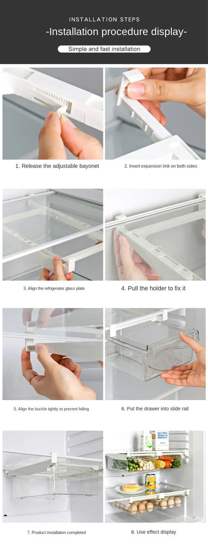 Transparent Fridge Organizer Fruit Egg Refrigerator Storage Box Under-shelf Refrigerator Drawer Box Fresh-keep Kitchen Organizer