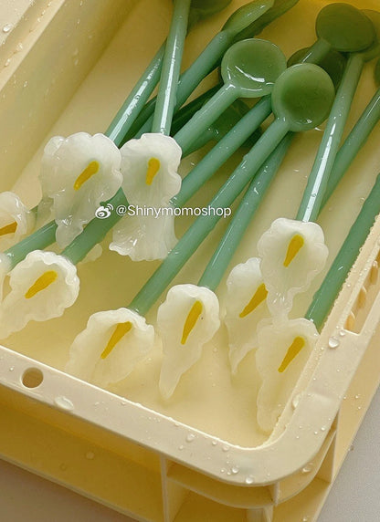 Calla Lily Animals Cartoon Bear Glass Spoon Dessert Spoon Coffee Glass Stir Spoon  Long Handle Spoon Yogurt Spoon