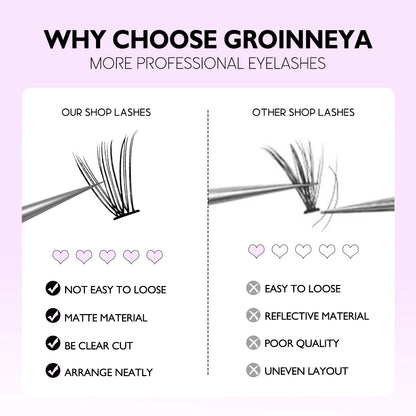 GROINNEYA DIY Lash Extension Kit Volume Lash Clusters Individual Lashes Thick Eyelash Extension Lash Bond & Seal & Lash Tweezers