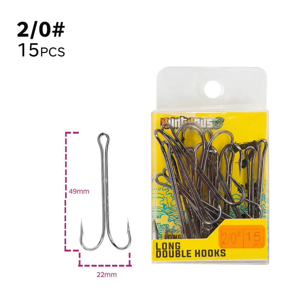 Hunthouse Double Hooks fishing hook long fishing stainless hook with soft lure sharp high carbon stee offset hook