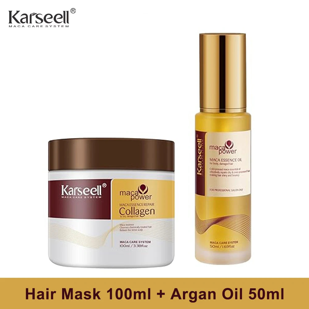 Karseell Collagen Hair Treatment Deep Repair Conditioning Hair Mask 100ml + Argan Oil Hair Serum for Dry Damaged Hair