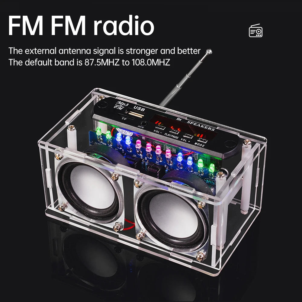 87.5-108MHZ FM Radio Stereo DIY Kit Amplifier Bluetooth Speaker Spectrum Electronic Fabrication DIY Electronic Kit