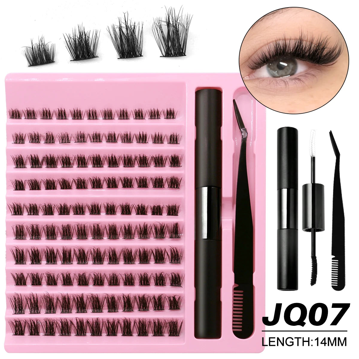 GROINNEYA DIY Lash Extension Kit Lash Clusters With Waterproof Strong Hold Lash Bond And Seal And Eyelash Tweezers Lash Cluster