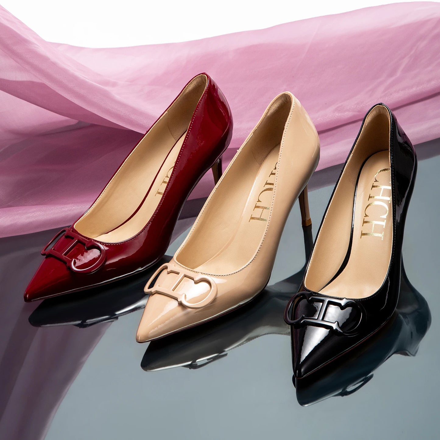 CHCH Women's High Heels New Lacquer Leather Women's Business Wedding Shoes 7cm