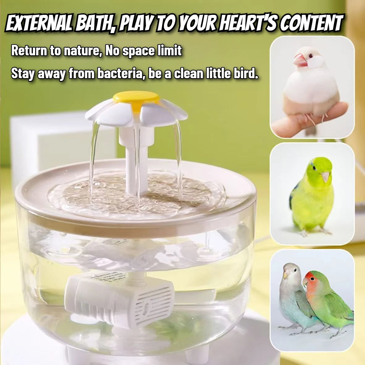 Auto Circulating 2-in-1 Parrot Bath & Pet Water Fountain, Drip-Free Design for Small Pets, USB Powered