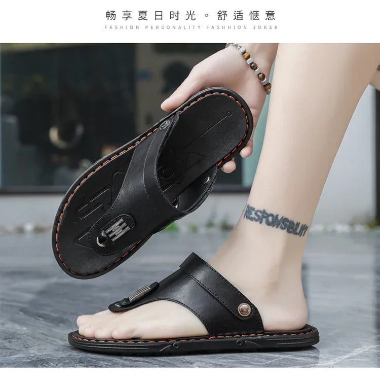 Flip Flops Flat Mens Sandals Summer Shoes Men Slippers Leather Mens Holiday Non-slip Flip Flops Huaraches Para Caballero
