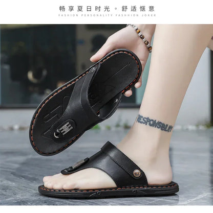 Flip Flops Flat Mens Sandals Summer Shoes Men Slippers Leather Mens Holiday Non-slip Flip Flops Huaraches Para Caballero
