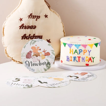 Newborn Baby Growth Milestones 0-12 Months Paper Card Photo Accessory Cartoon Animal Pictures Souvenir Props Baby's Birth Gift