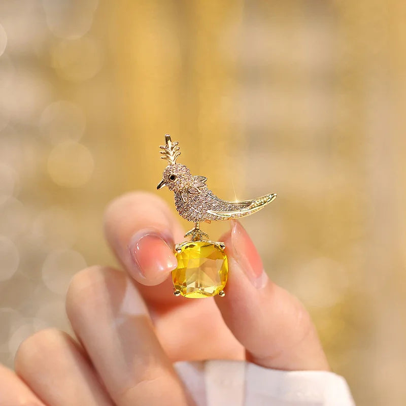 fashion crystal stone bird brooch women's mens coat accessories pins