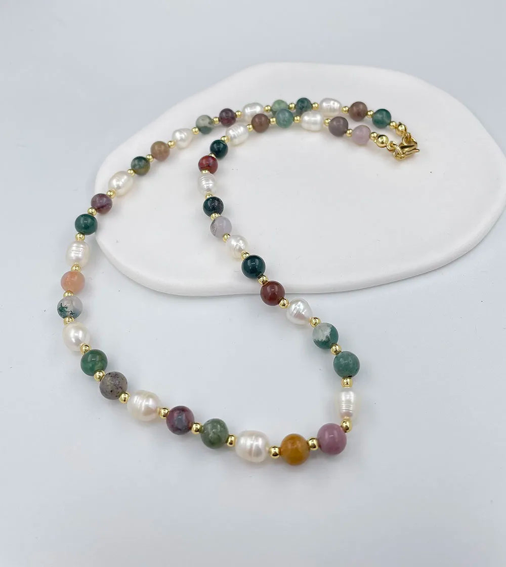 Unique design Pearl women's handmade pink colorful irregular gravel face necklace popular gift banquet party trendy charm.