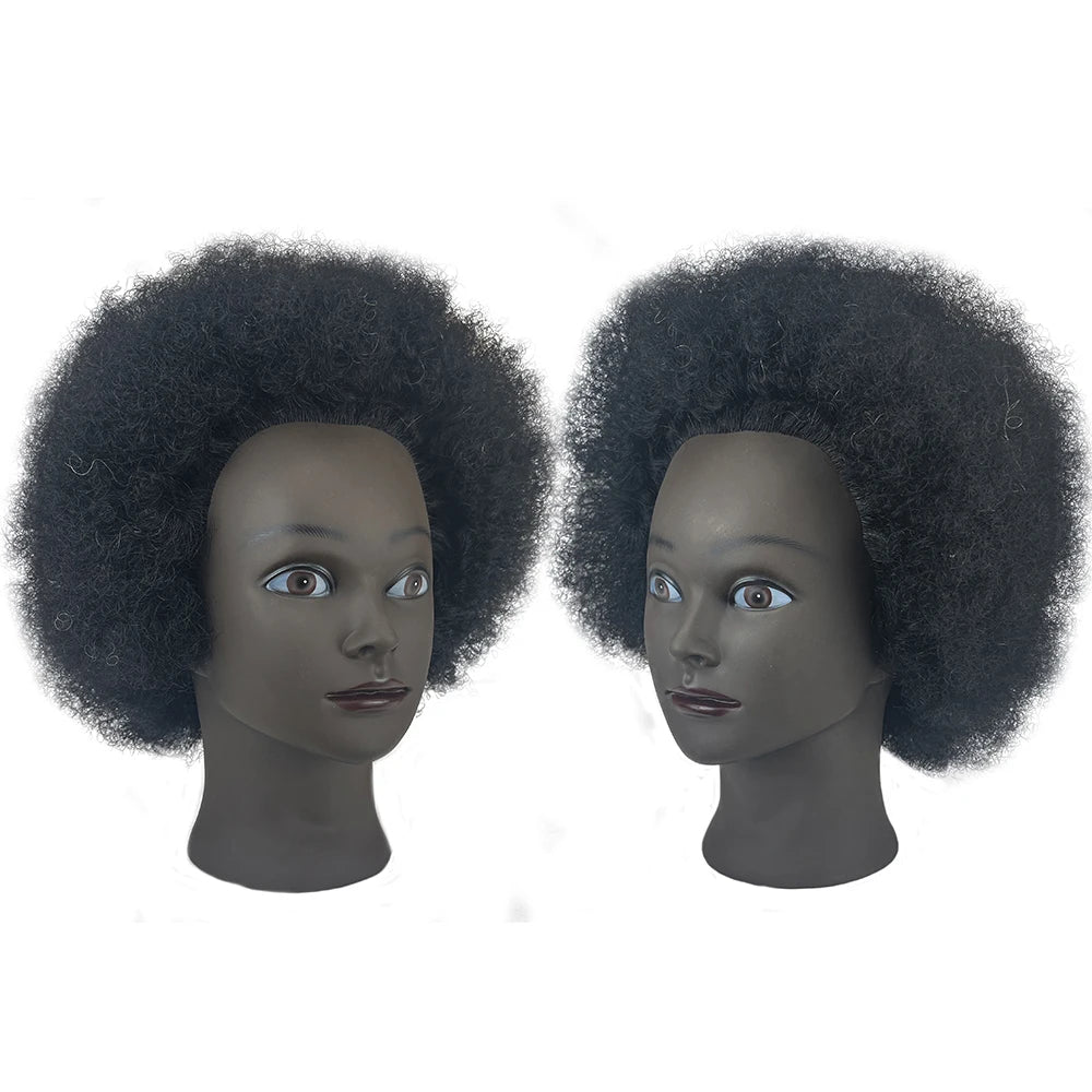8 Inch 100% Human Hair Afro Mannequin Head  Traininghead Styling Braid Hair Dolls Head for Practicing Cornrows and Braids