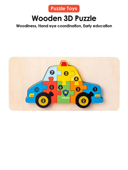3D Wooden Puzzles Educational Cartoon Animals Early Learning Cognition Intelligence Puzzle Game For Children Toys