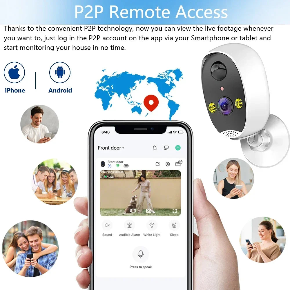 Home Battery IP Cameras Outdoor 5MP Wireless WiFi Security Human Detection Alarm Video Recording Surveillance Camera IPC360 Home