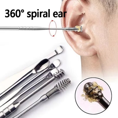 Ear Cleaning Tool Stainless Steel Ear Pick Kit &1Pc Storage Bag Earwax Remover Tool
