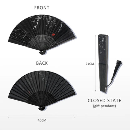 Bamboo Folding Fan Silk Chinese Fan Hand Women Black Fan Summer Female Dance Home Decoration Party Gift Home Ornament Fan Black