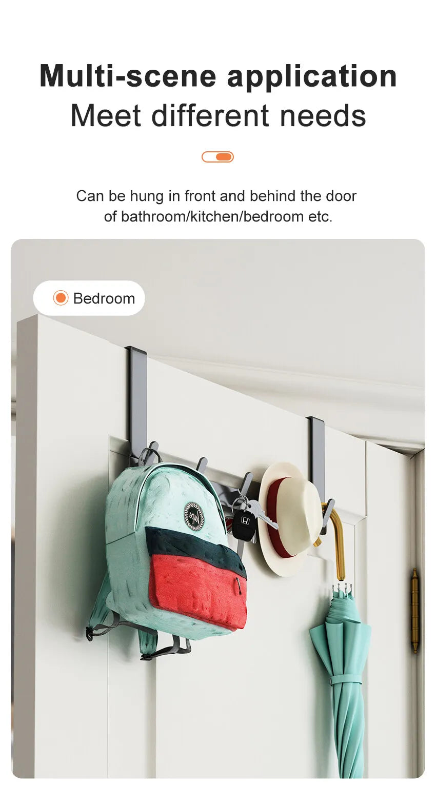 Hooks Over The Door Bathroom Organizer Rack Durable Hanging Row Hook Holder Clothes Coat Hat Towels Hanger Storage 5/6/7 Hooks