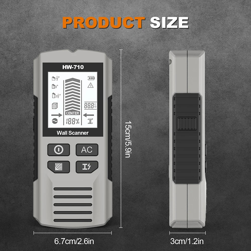 HW-710 Handheld Metal Detector Nail Finder with High-Definition LCD Display Six-in-One Wall Detector for Home Improvement