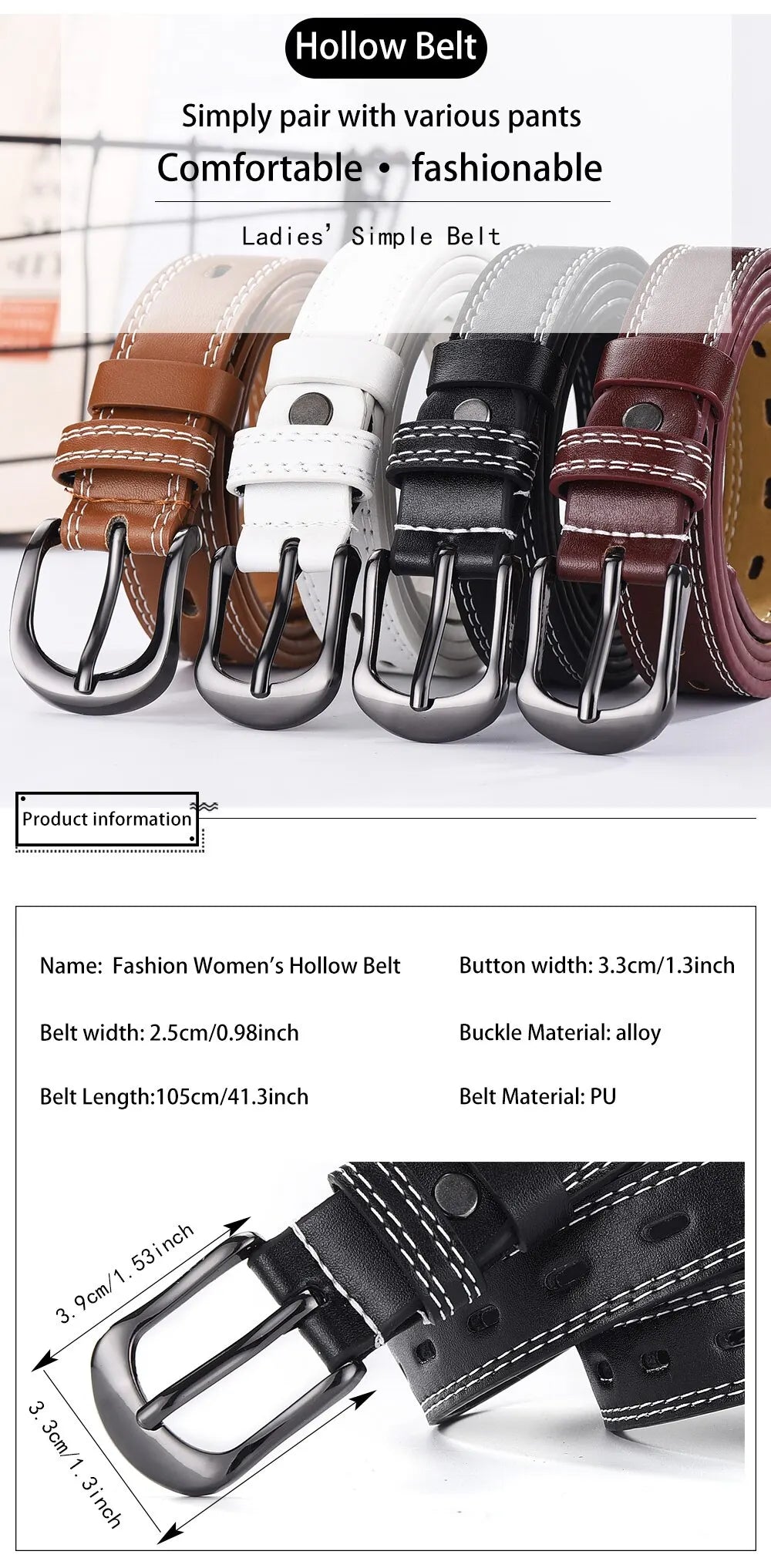 Women's Belt Retro Needle Buckle Men's Belt Casual Trend Belt Soft Belt Hollow Belt Paired with Jeans Belt PU Leather Belt