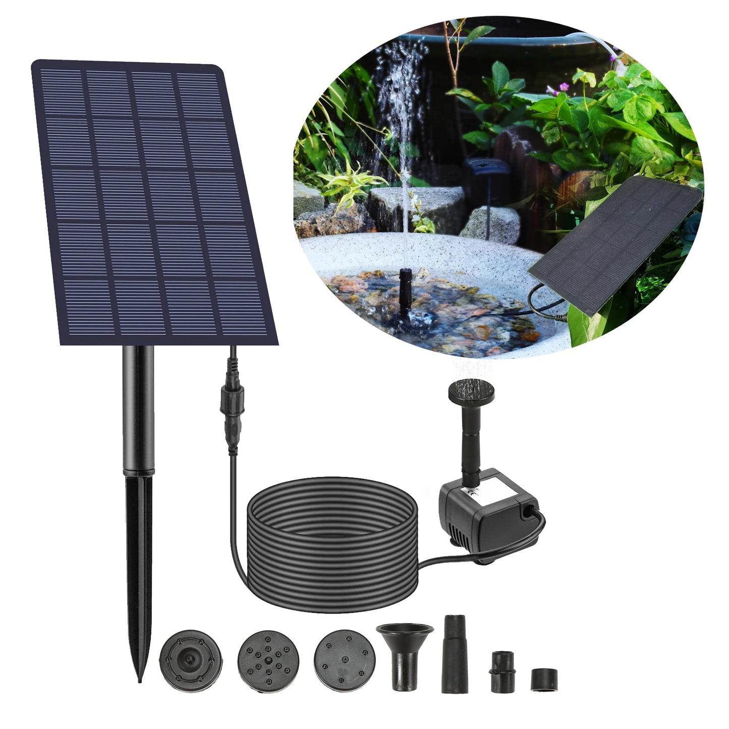 2.5W Solar Fountain Pump 4 Nozzles DIY Submersible Water Pump Wall-mounted Fountain Pump for Fish Tank Garden Pool Aquarium