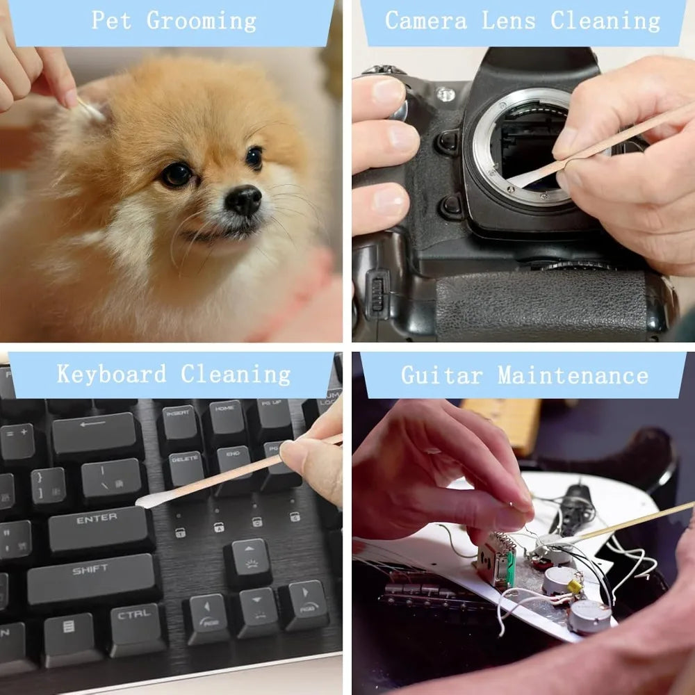 100/300PCS 6 Inch Precision Tips Cotton Swabs - Long Wooden Stick Cotton Buds Pointed Cotton Swabs With Case - Cotton