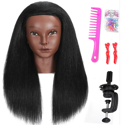 8 Inch 100% Human Hair Afro Mannequin Head  Traininghead Styling Braid Hair Dolls Head for Practicing Cornrows and Braids