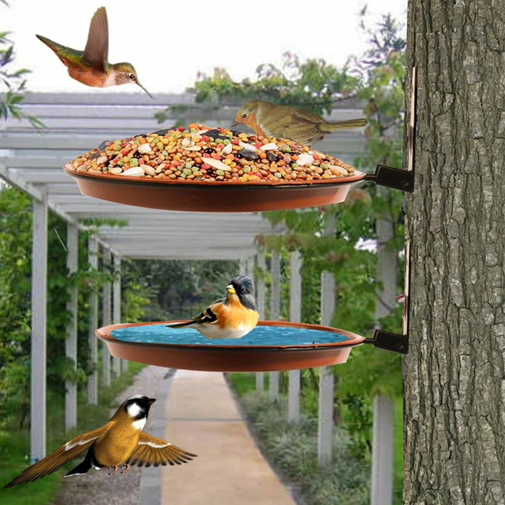 2 layer Bird Feeding Trays Wall Hanging Tree Mounted Bird Bath Spa Foldable Multifunctional Feeders for Garden Balcony Railing