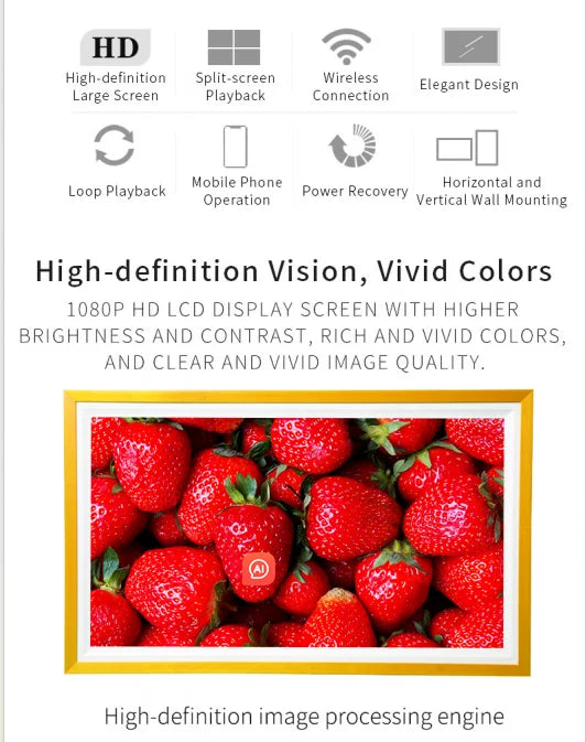 21.5-65 Inch Wall-mounted Digital Photo Frame Solid Wood Smart Advertising Machine Digital Electronic Art Painting LCD Screen