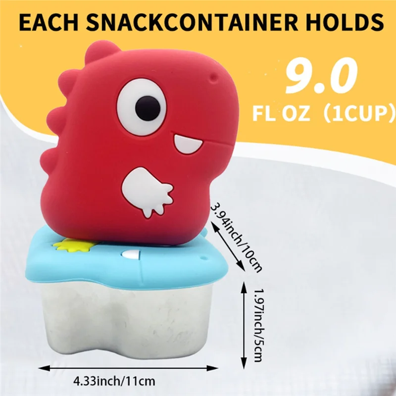 SOFT-304 Stainless Steel Snack Cup With Dinosaur Design And Silicone Lid For Secure Food Keeping
