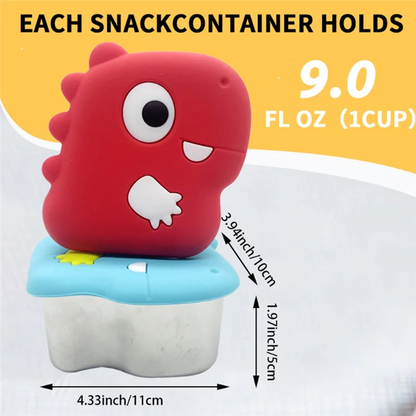 SOFT-304 Stainless Steel Snack Cup With Dinosaur Design And Silicone Lid For Secure Food Keeping